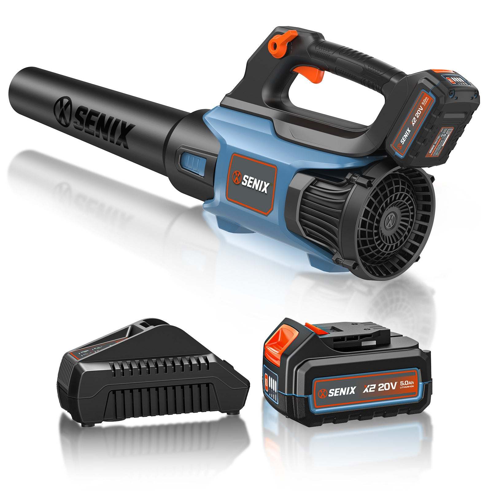X2 20V Max* Cordless Leaf Blower, Brushless (5.0 Ah Battery & Charger  | Leaf Blowers | X2 20V Max* Cordless Leaf Blower | SENIX Tools